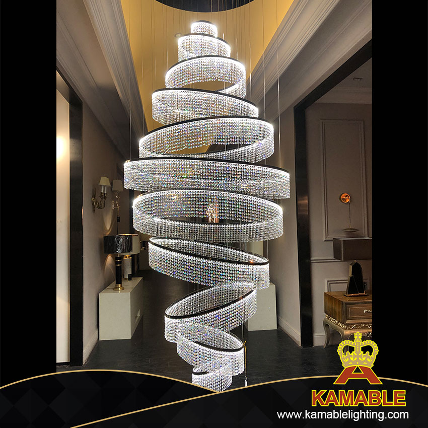 Luxury Amazing Lobby Stairs Shinning Asfour Crystal Metal Ring Chandelier(KIZ-83C)