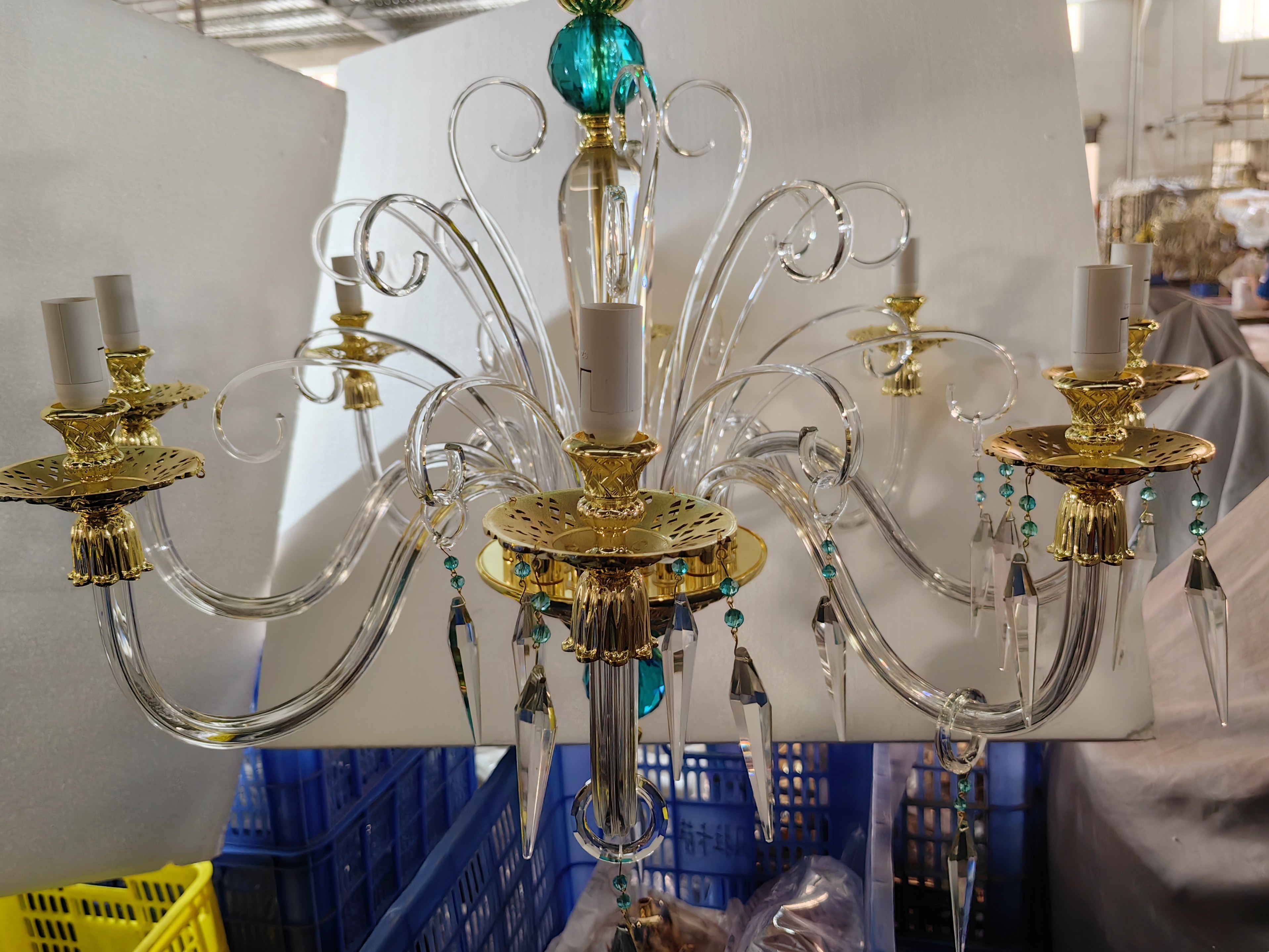 Transitional Comtemporary Indoor Decorative Villa Blue Golden Glass Chandelier (MD66010-8)
