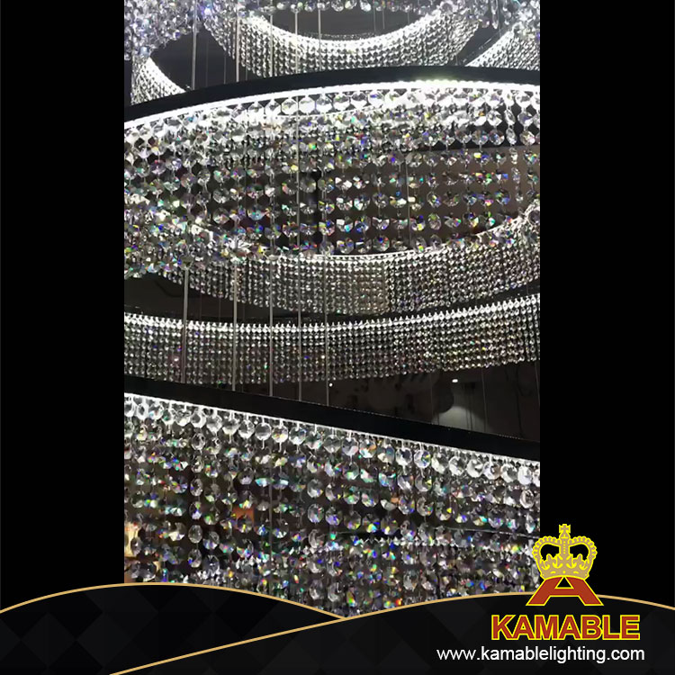 Luxury Amazing Lobby Stairs Shinning Asfour Crystal Metal Ring Chandelier(KIZ-83C)